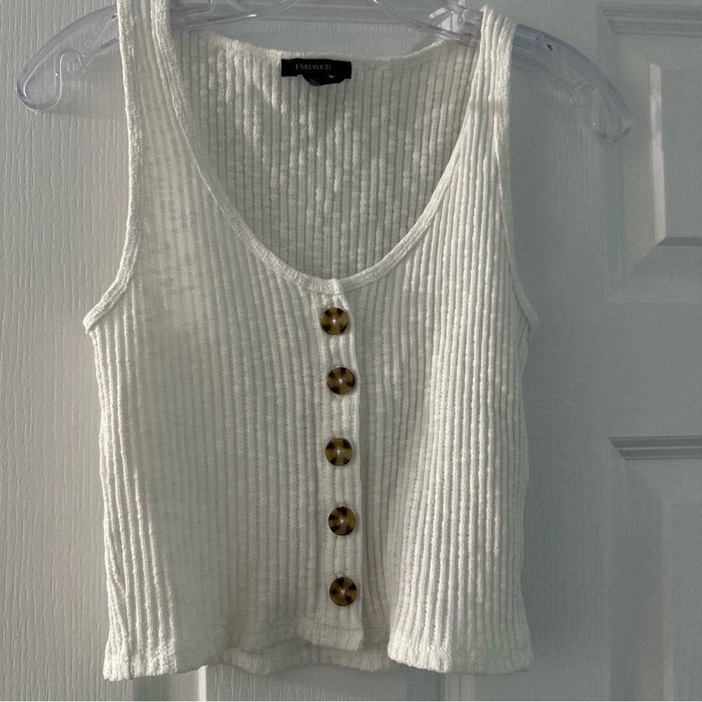 Forever 21 Cream Ribbed Crop Tank Top